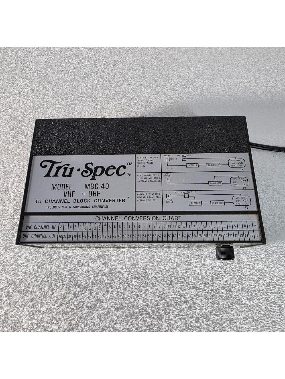 Tru-Spec MBC-40 Vintage VHF to UHF 40 Channel Block Converter Cable TV Antenna